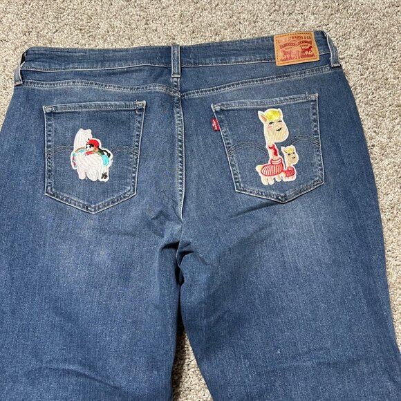Levis Womens 18W 414 Relaxed Straight Jeans With Fun Colorful Patches Denim - Picture 4 of 8